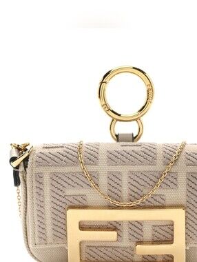 FENDICanvas Vitello King FF Embroidered Nano Maxi Buckle Baquette Charm Nuvola